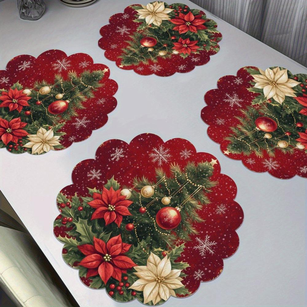 4Pcs Anti-slip Linen Placemat Heat Resistant Snowflake Placemat Kitchen Decor