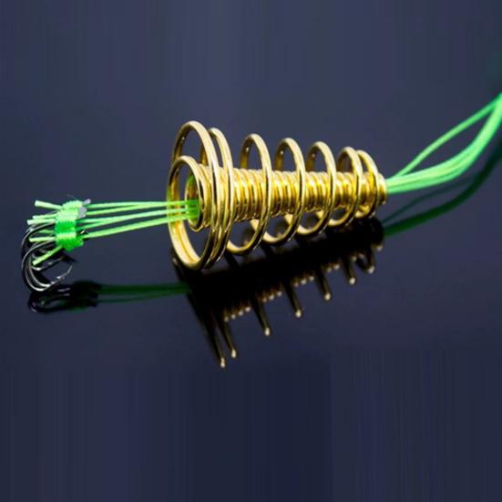 4Pcs/Set Trap Fishing Hook with Spring Carp Feeder Tangle-Free Heavy Duty Green Line Metal Barbed Fish Hook Rig Carp Fishing Accessories