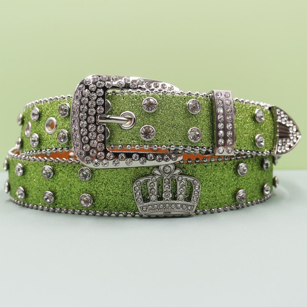 Punk Belt Crown Trendy Men and Women Inlaid with Rhinestone Sequins Rock Fashion Belt Men and Women Belt