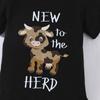 Боди для мальчиков и девочек из хлопка с принтом «New To The Herd» с короткими рукавами, комбинезон