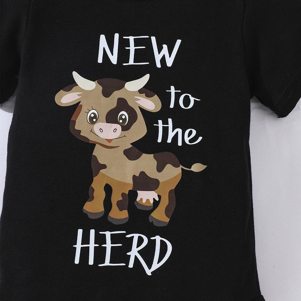 Боди для мальчиков и девочек из хлопка с принтом «New To The Herd» с короткими рукавами, комбинезон