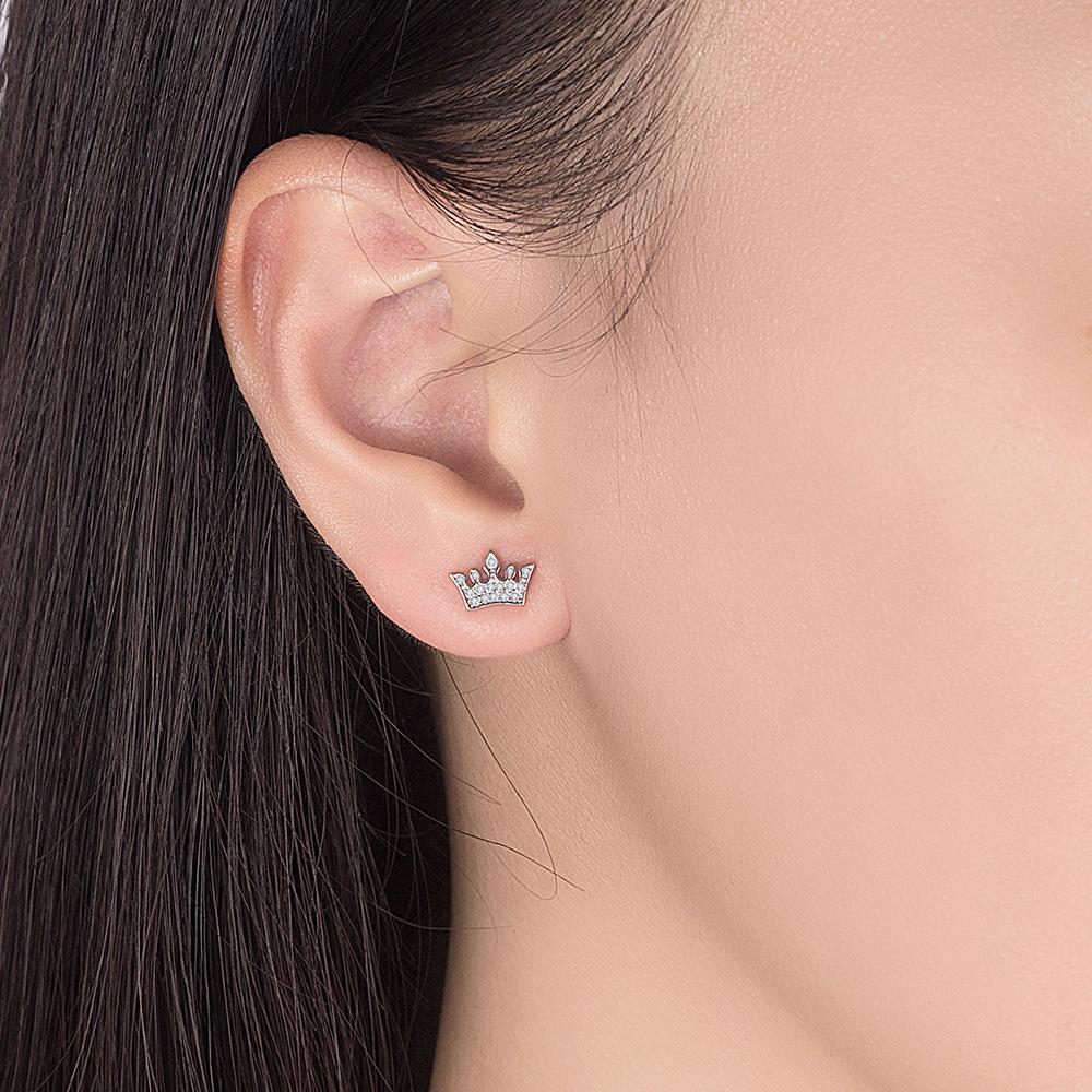 Серьги-гвоздики с цирконием и короной «Темперамент», посеребренные серьги-гвоздики с жемчугом Star Story