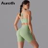 Auroth Women Back Cross Yoga Set Gym Running Outfit High Waist Workout Shorts Beauty Back Vest Sportswear