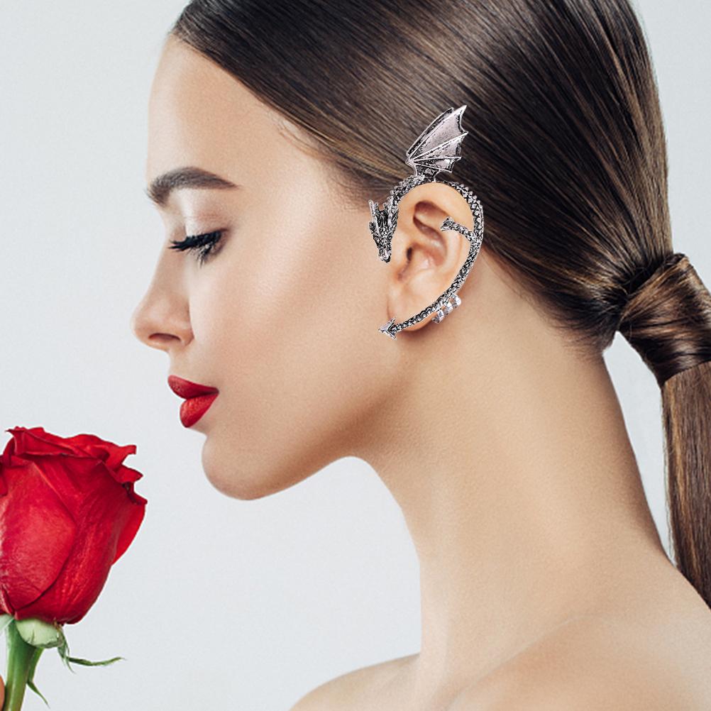 3 Pcs Gothic Punk Ear Clip Wrap Earring Metal Dragon Ear Cuff Clip Earring Retro Animal Non Piercing Wrap Clip Earring