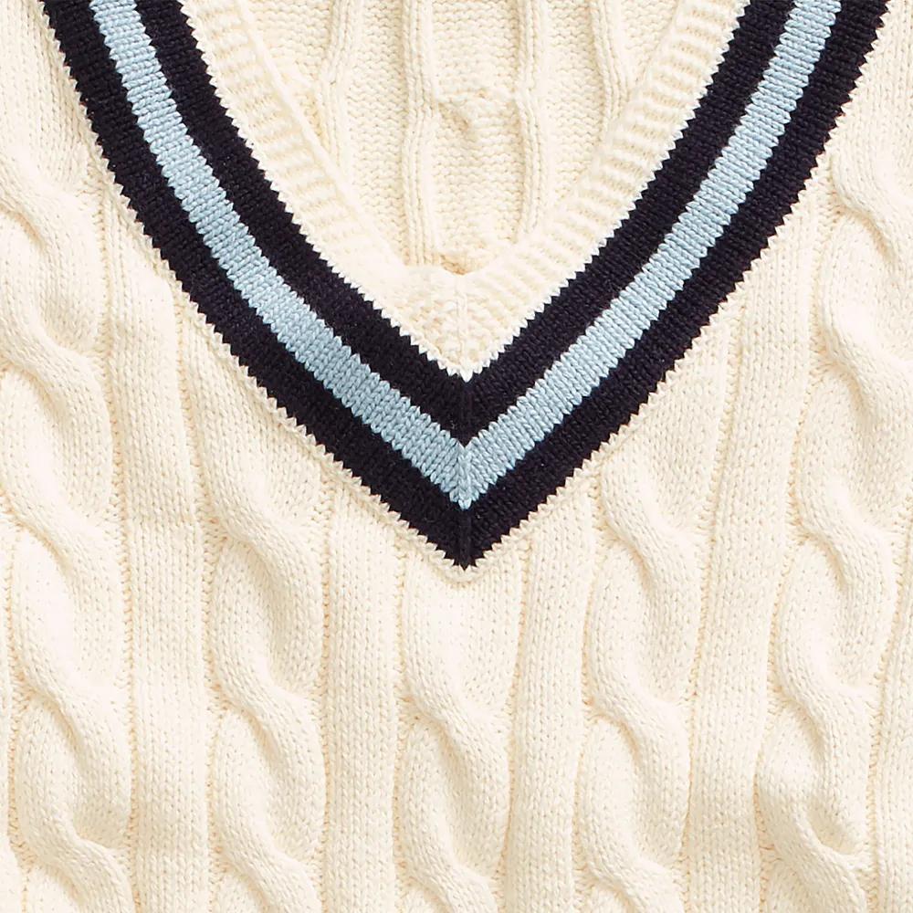 Polo Ralph Lauren Свитер с полосками, V-образным вырезом, длинным рукавом, косами, стандартный крой, мужской свитер 710742326-001