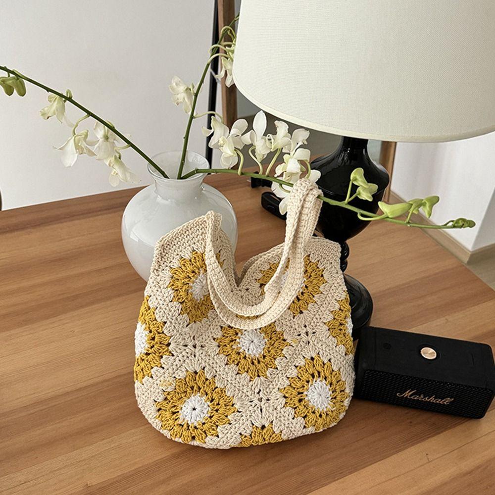 Leisure Boho Shoulder Bag Handmade Women's Tote Bag Fashion Crochet Knit Bag Summer