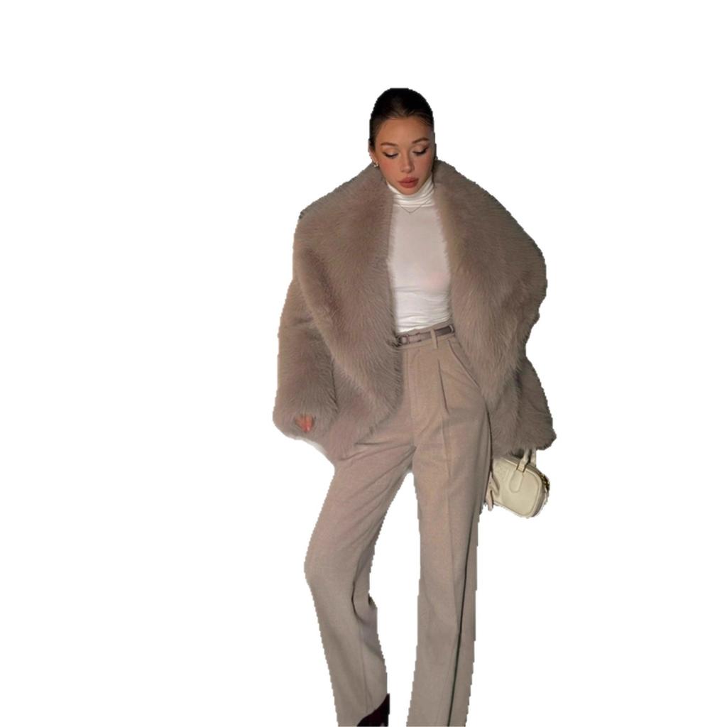 European, American autumn and winter lazy wind artificial fur coat large lapel fox fur coat women's clothing
