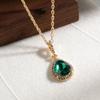 Green Artificial Crystal Necklace, Elegant Ladies Accessories for Autumn and Winter, Water Drop Retro Niche High-end Sweater Chain