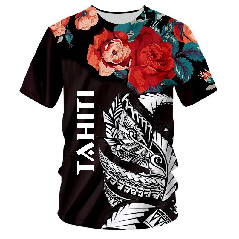 Summer Trend Tahiti Polynesian Men's Fashion T-Shirt O Neck Casual Short Sleeve Oversized Street Shirt Comfortable Hawaiian Plus Size Tops
