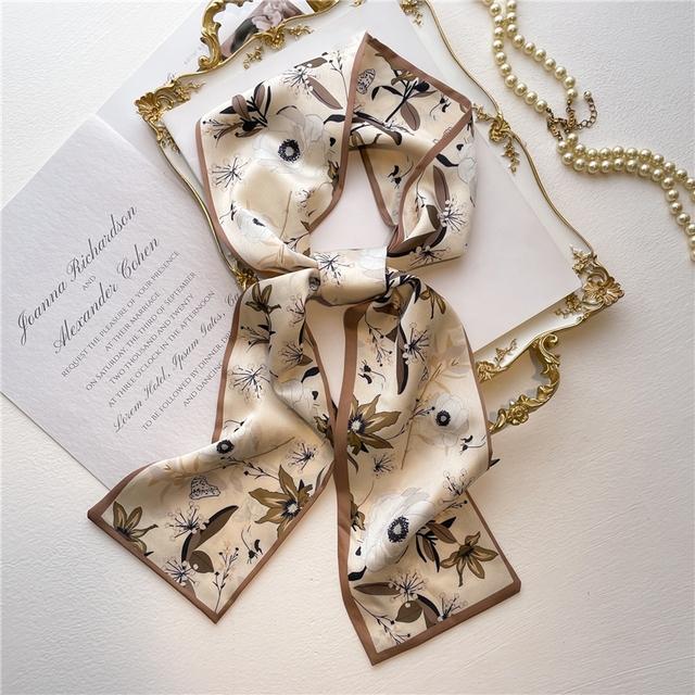 Silk Ribbon Scarf Satin Headkerchief Luxury Long Hair Hand Design Fashion Print Wrist Foulard Bandana Neck Tie Scarves