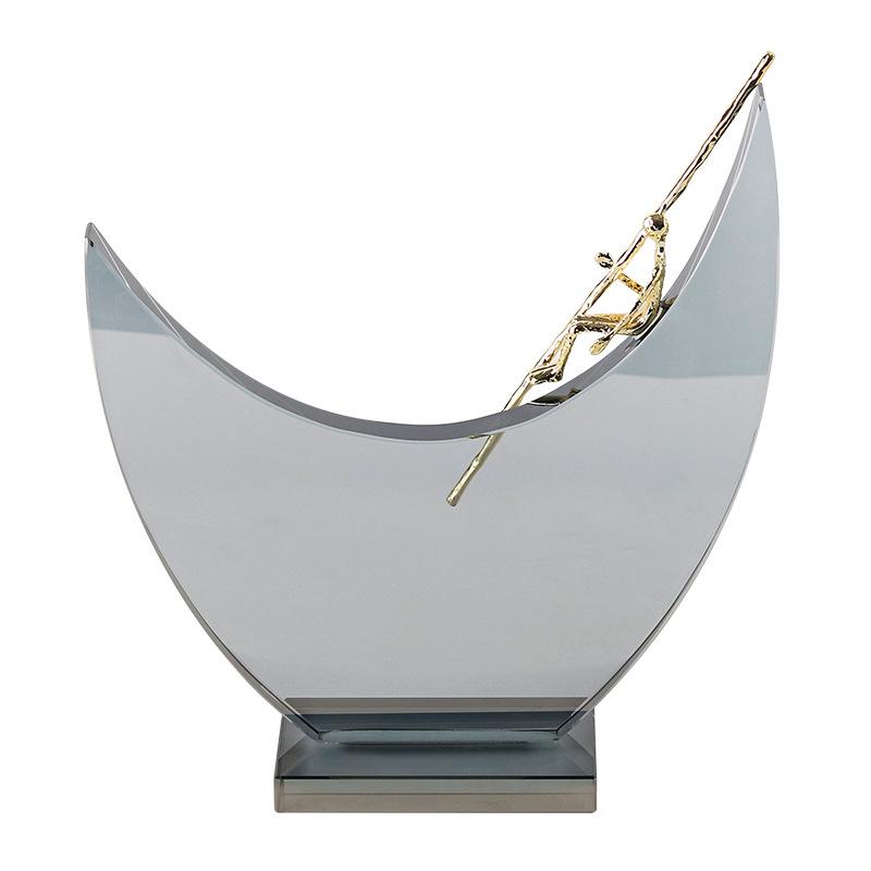 Nordic Creative Crystal Geometric Half-moon Figure Sculpture Ornaments Living Room Bedroom Entrance Hotel Light Luxury Decoration