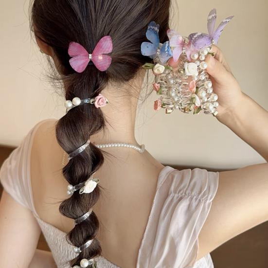 4 шт. Резинки для волос спиральные, резинки для волос, декор в виде цветов и бабочек, держатели для хвостика, пучка, косы, эластичные, нескользящие повязки для волос, инструменты для укладки волос