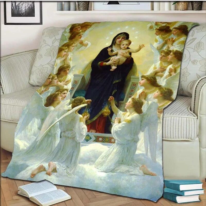 Одеяло с Девой Марией и Иисусом для офиса, дома, пешего туризма, пикника, толстое одеяло, модное покрывало, фланелевое одеяло, пледы