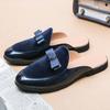 New Men's Suede Bowtie Patchwork Half Slippers Driving Shoes Male Casual Mules Moccasins Breathable Loafers Zapatos Hombre