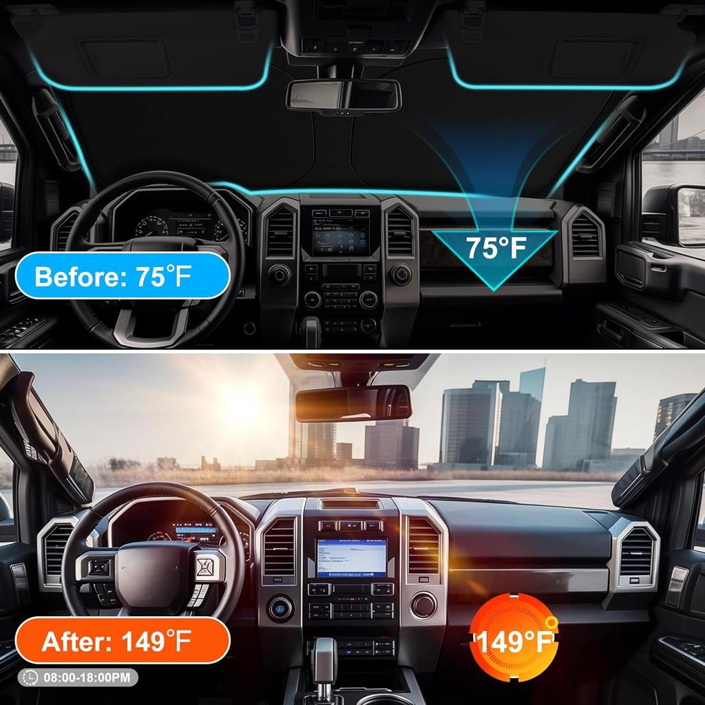 Car Windshield Sun Shade Compatible with 2015-2020 Ford F150 Lariat, King Ranch, Platinum, XL XLT Limited Raptor Accessories Foldable Sunshade Custom