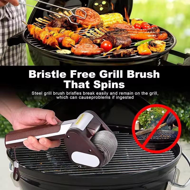 Rechargeable Electric Grill Cleaner with LED Light Stainless Steel Roller Grill Cleaner Brush Detachable BBQ Cleaning Brush