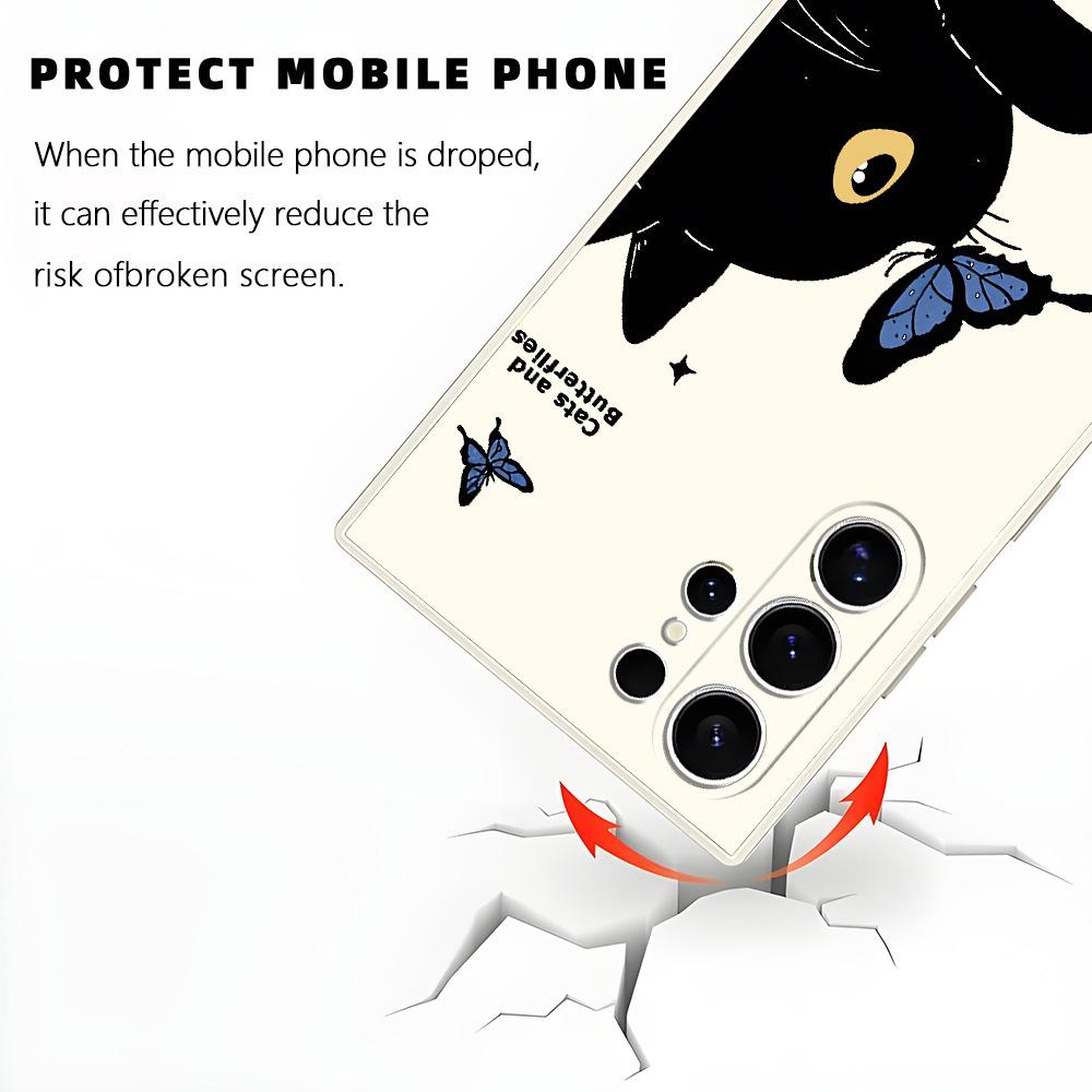 Милый котенок бабочка подходит для чехла мобильного телефона Samsung S24Ultra силиконовый мягкий чехол S25 всесторонний противоударный S23 креативный