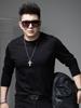 European Long-Sleeved T-Shirt Men's Round Neck Top 2025 Autumn New Trendy Versatile Solid Color Casual Base Shirt
