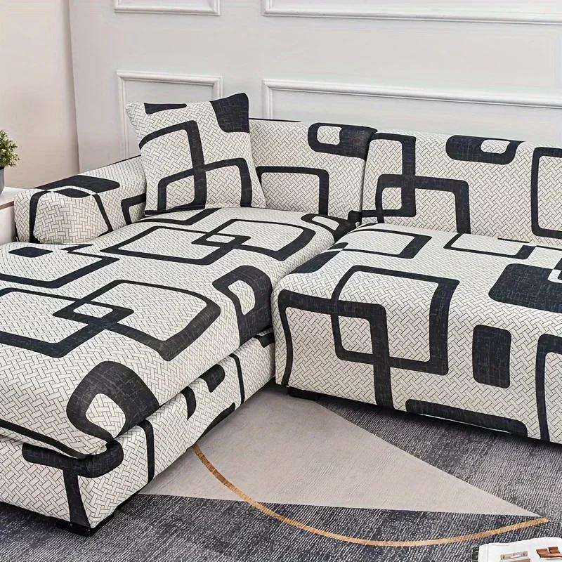 Чехлы на геометрический диван на 1/2/3/4 места для гостиной Эластичный чехол на угловой диван Чехлы на диван-шезлонг Г-образной формы Защитный чехол для кресла