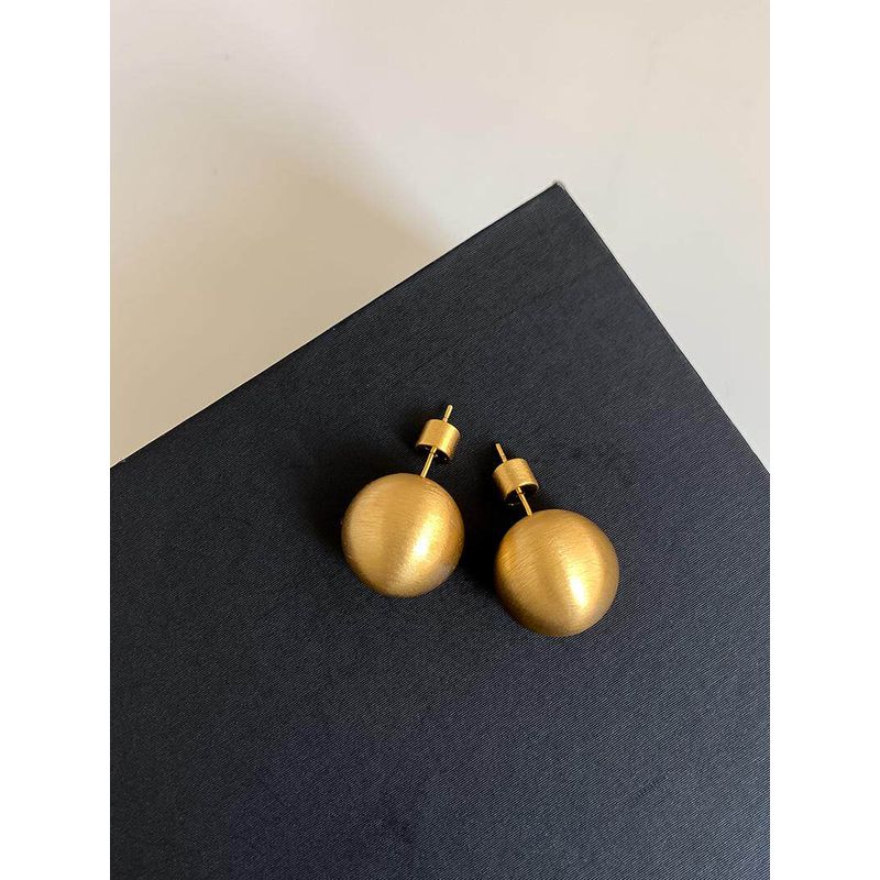 S925 Silver Needle European and American Niche Design Brushed Metal Ball High-End Earrings Ins Minimalist Style Simple Earrings for Women