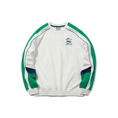 Li-Ning Спортивная модная серия с принтом логотипа, цветными блоками, толстовка с круглым вырезом, унисекс, белая AWDQ262-8