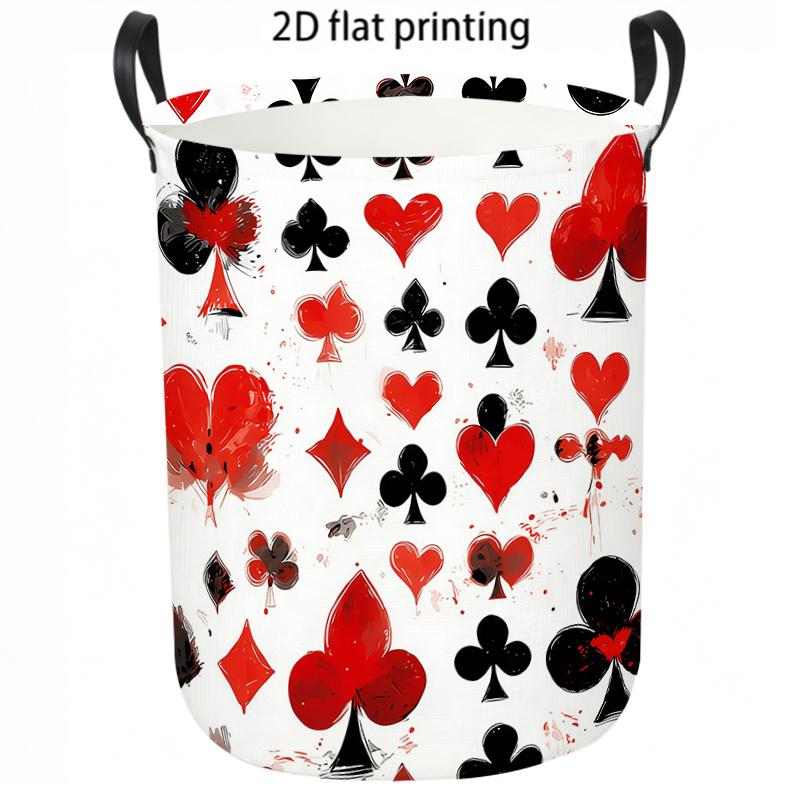 1pc Laundry Basket, Poker Card Suit Pattern Printed Dirty Clothes Hamper, Collapsible Fabric Storage Bin with Handles for Bedroom and Laundry Room, Mo