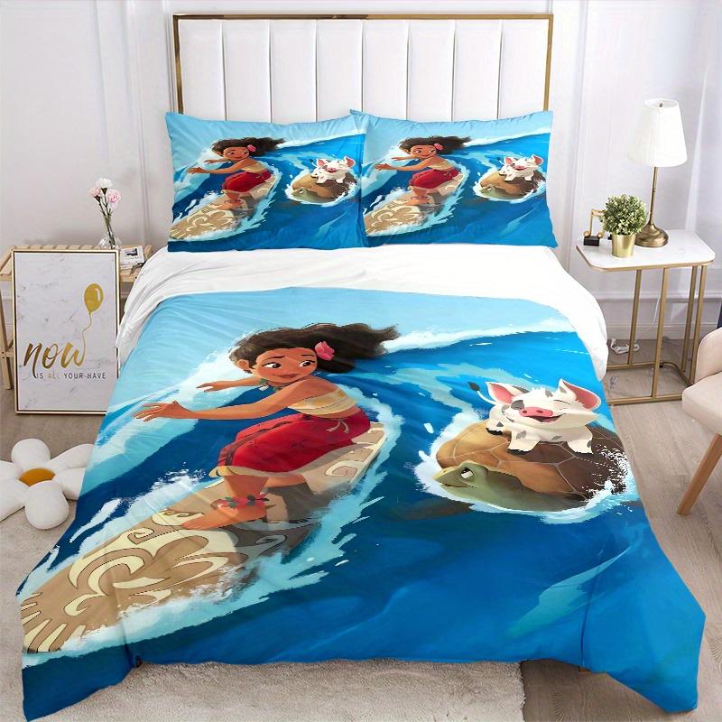 3pcs Moana & Happy Pig Printed Quilt Set - Soft and Comfortable Quilt Cover for Bedroom, Guest Room and Dormitory Decorative Bedding Set 1 Duvet
