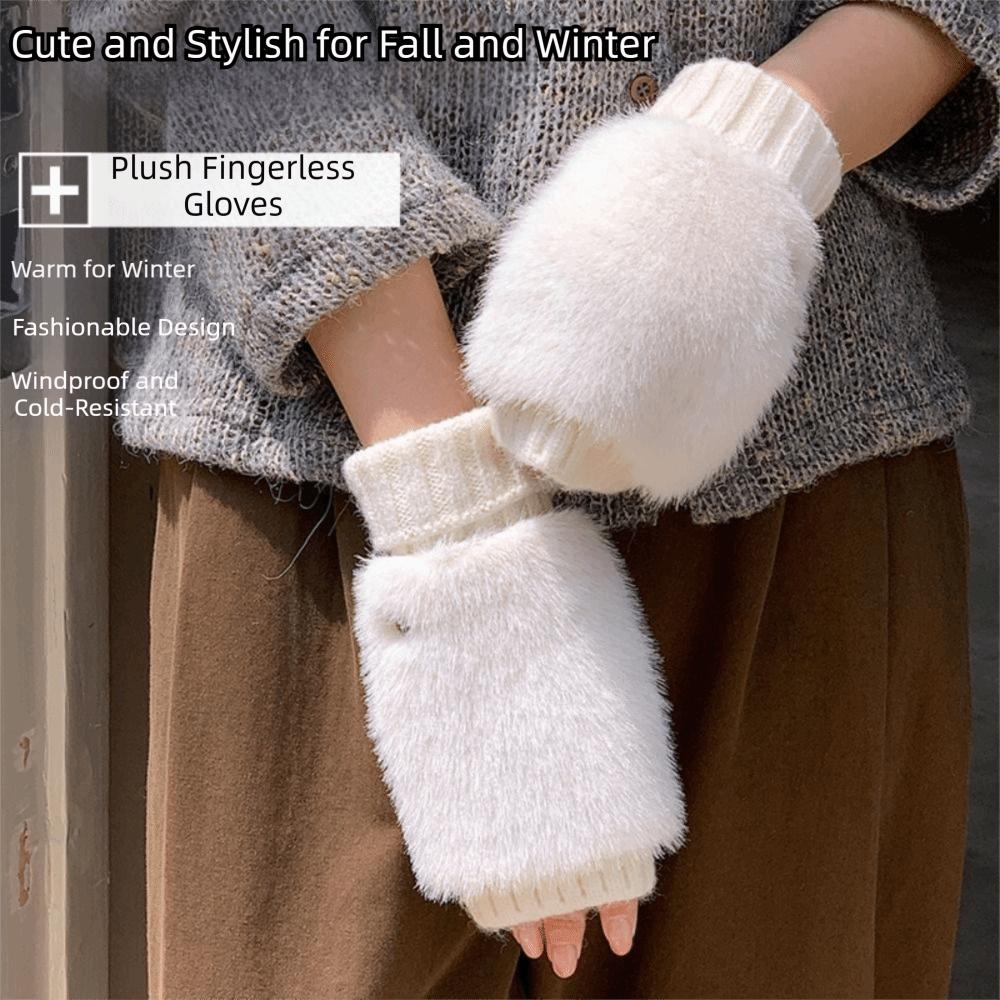 Windproof Knitted Gloves Soft Plush Gloves Vintage Half-Finger Gloves Driving