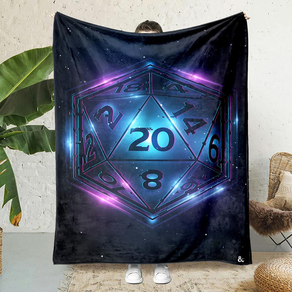 RPG-style dice pattern Flannel printed blanket suitable for all seasons suitable for living room office sofa and travel