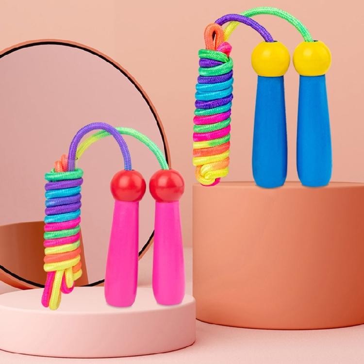 Jump Rope, Cotton Kid Jump Rope with Wood Handle Adjustable Length Skipping Rope