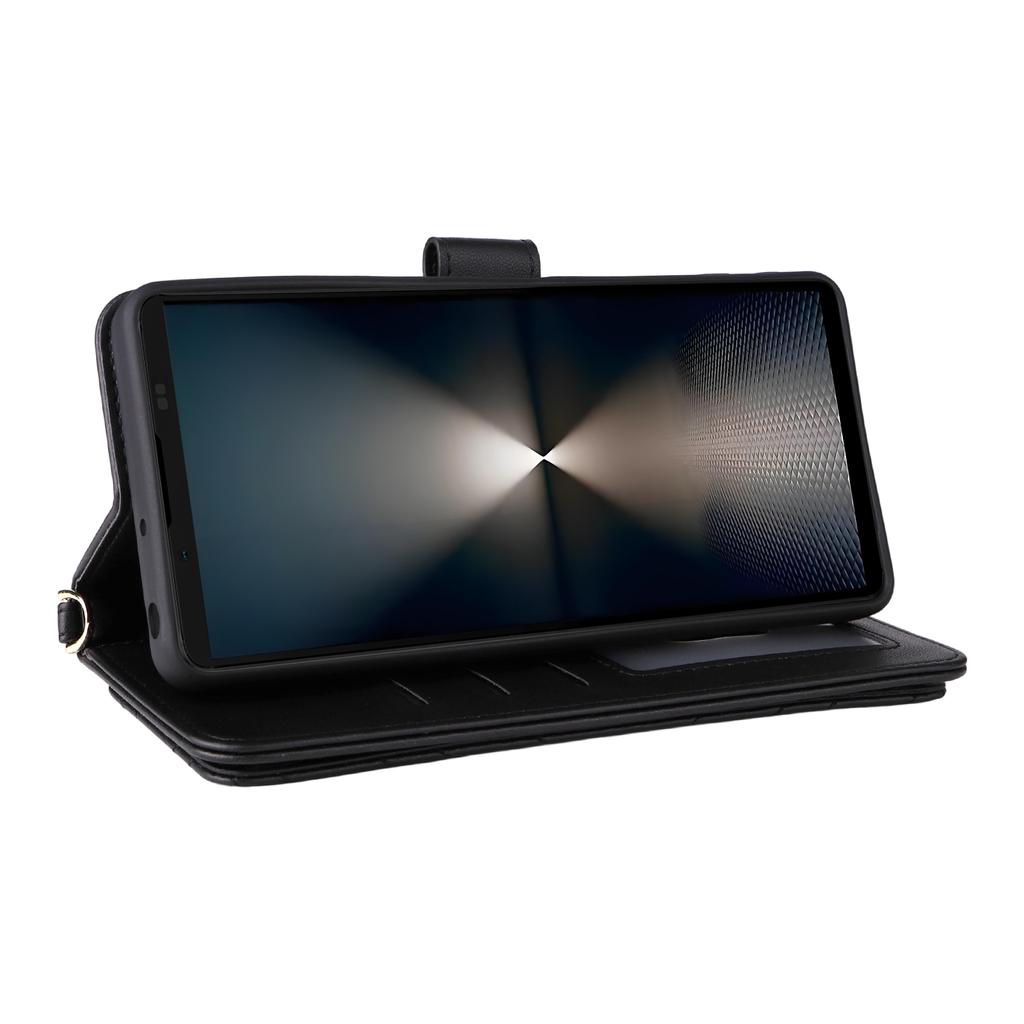 For Sony Xperia 1 VII Wallet Case with Shoulder/Wrist Strap Leather Phone Cover Stand
