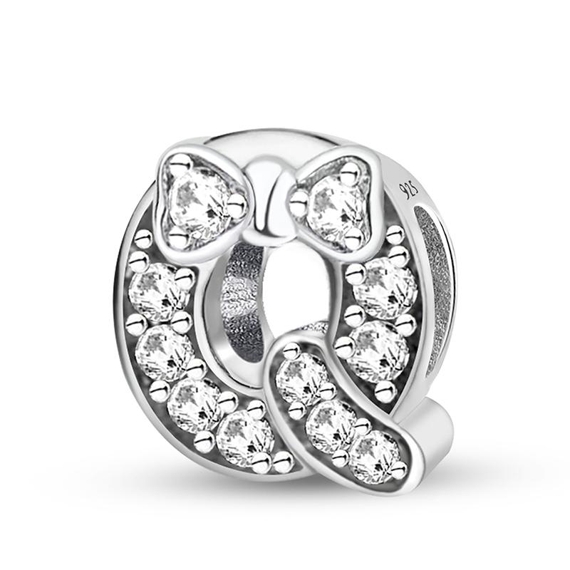 Медные Шармы-Бусины Серии Писем с Узлом-Бабочкой и Цирконами, Подходят для Оригинального Браслета Пандора, Браслета-Бенгла, DIY Ювелирные Изделия для Женщин, Подарок