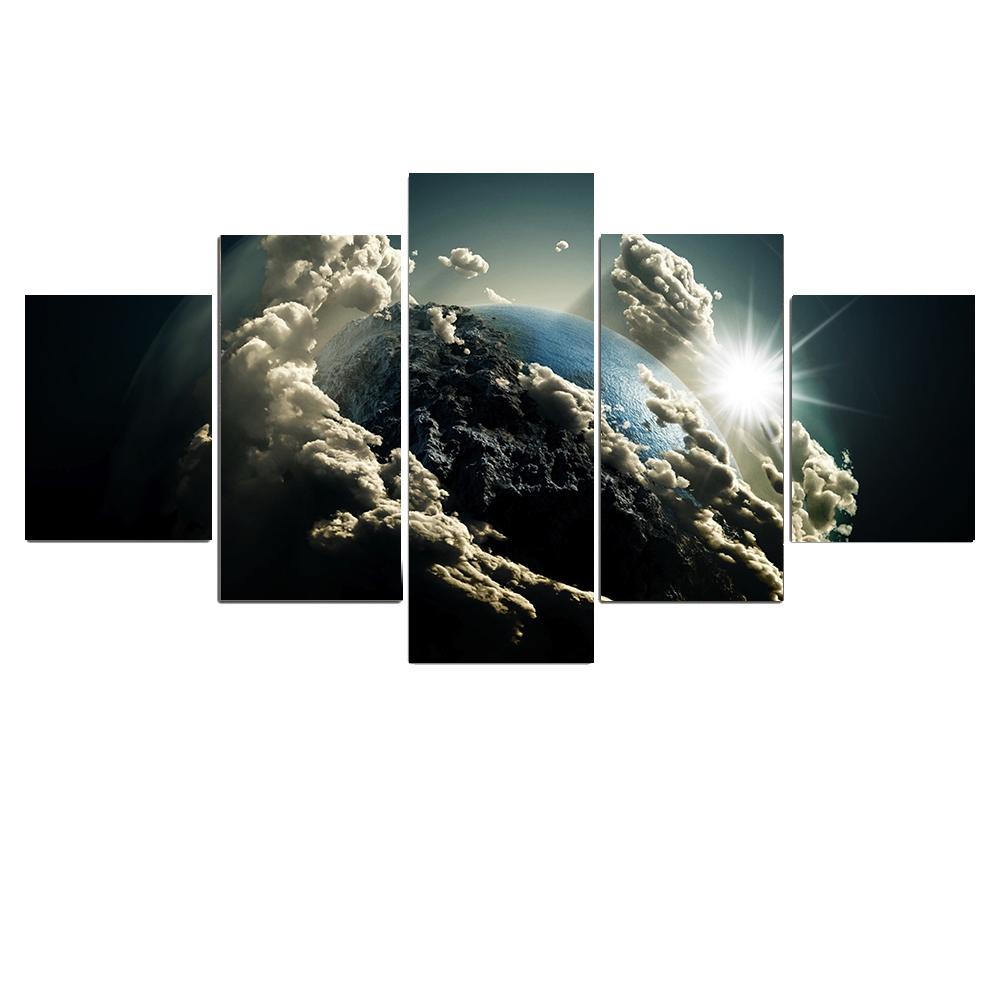 5 панелей планета Вселенная космические картины холст картины звездное небо постер принты Земля Луна фотографии для гостиной домашний декор