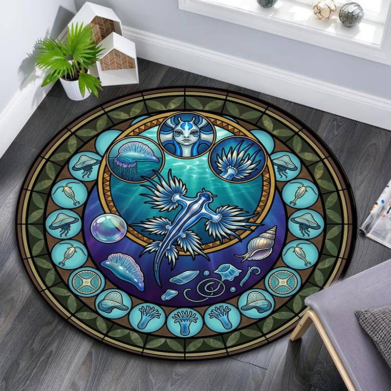 Aquatic Life Mandala Round Area Rug Under Office Chairs Bedroom Living Room Home Decor
