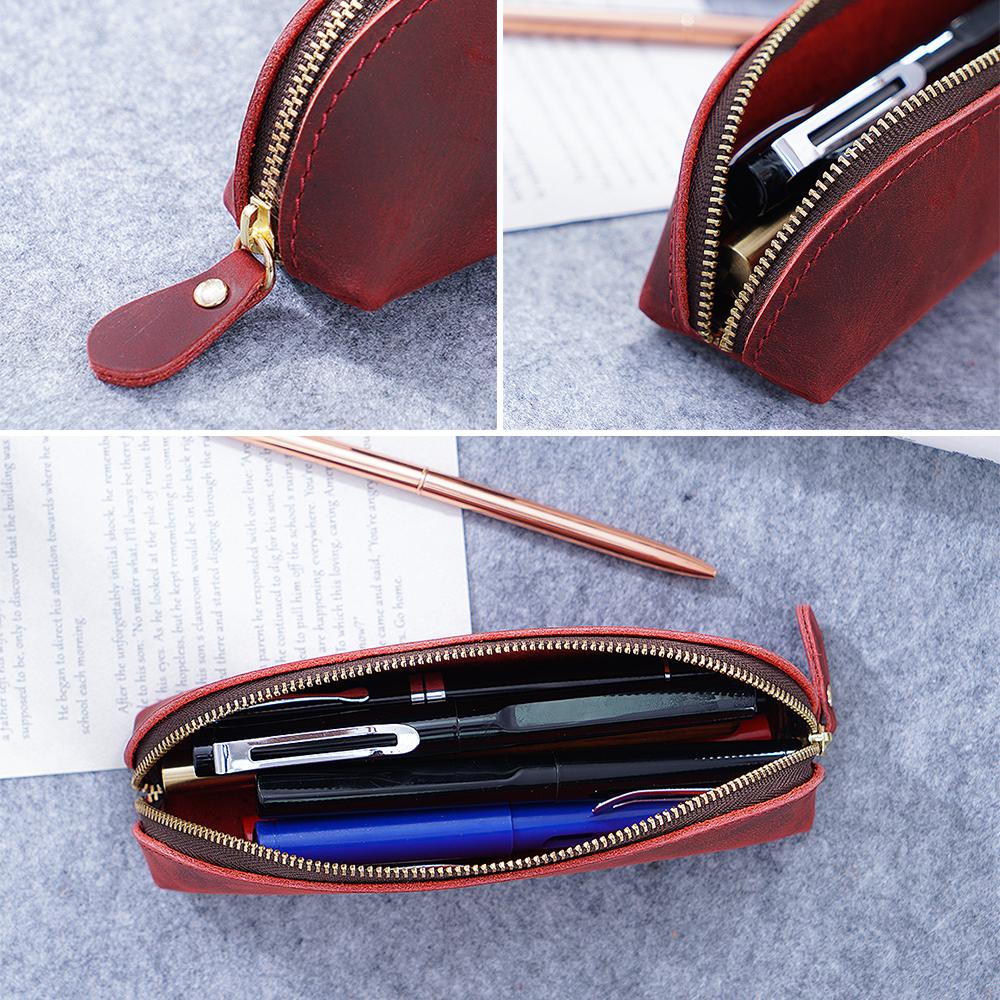 Vintage Zipper Leather Pencil Case Perfect Size Storage for Men & Women Stationery & Makeup Utensils