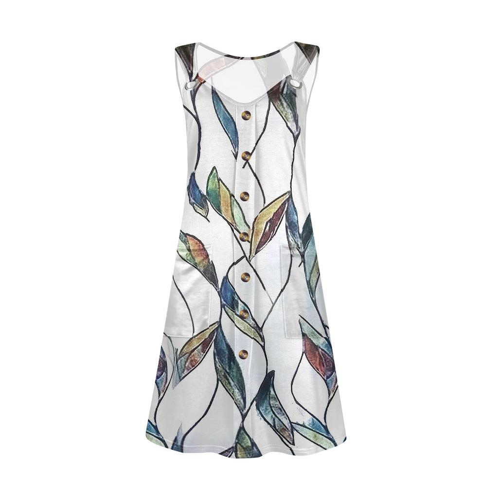 Женское летнее платье с карманом без рукавов сарафан с цветочным принтом