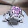 Штамп 925, Новая мода, розовое кольцо с цирконием, квадратное кольцо с четырьмя когтями, милые ювелирные изделия для свадебной вечеринки, подарки, оптовая продажа