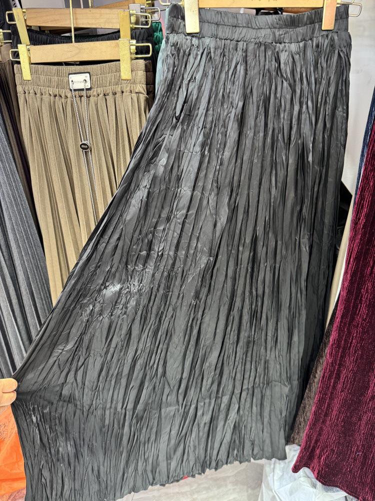 Женская текстурированная плиссированная юбка Весна 2026 - Высокая талия, Широкий подол, Длина макси, Простой стиль