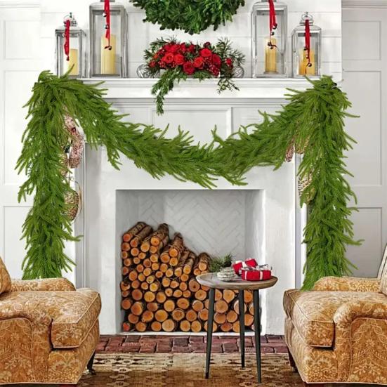 Artificial Pine Garland Realistic Faux Norfolk Pine Garland Real Touch Winter Greenery Garland for Christmas Table Mantle Wall Fireplace Decor