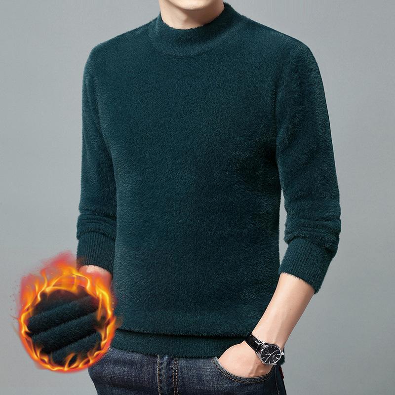 Свитшот из искусственного меха норки, мужской, антипиллинговый, высококачественный, трикотажный свитер с высоким воротом, облегающий, с длинным рукавом, однотонный, трендовая мужская одежда