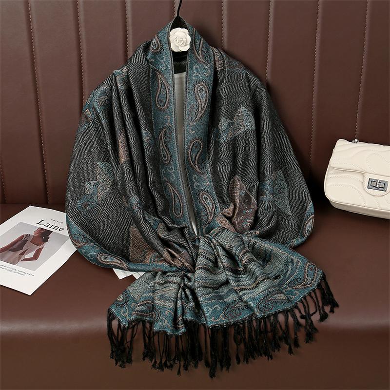 Пейсли Пашмина Шаль Шарф Женский Жаккардовый Кашемировый Принт Шарфы Цветы Бордюры Женский Кисточки Одеяло Накидки Этнические Шали