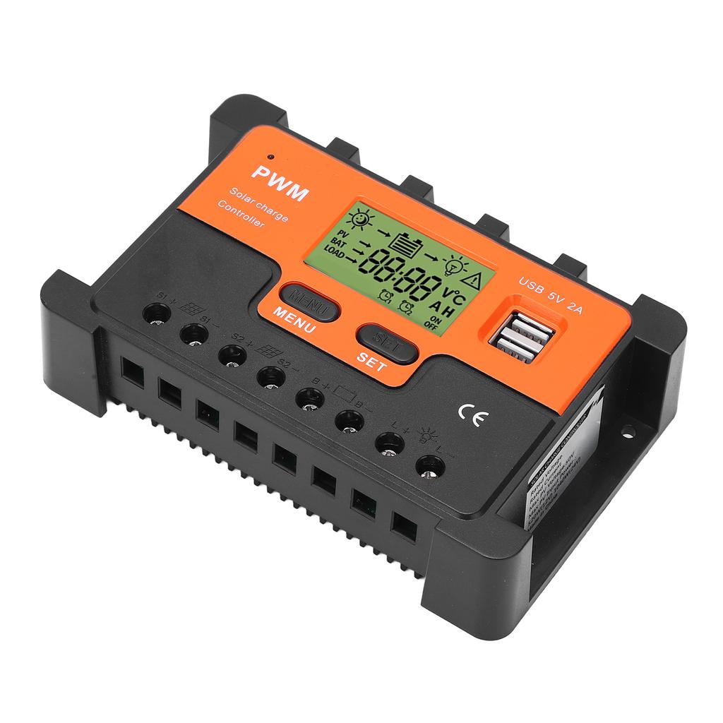 Солнечный контроллер 60А PWM Зарядка ЖК-дисплей Солнечный регулятор с 2 выходами USB 5V 12V 24V 48V
