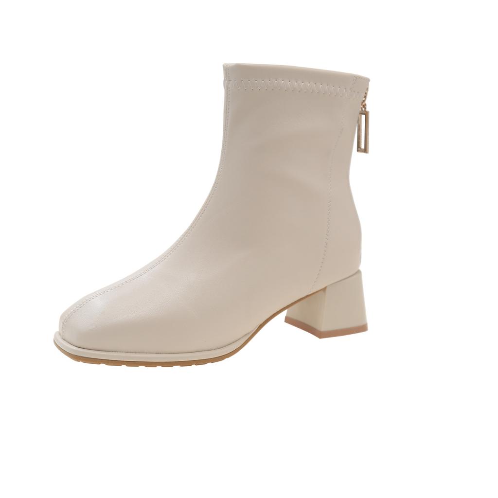 2025 осень и зима новые корейские бархатные ботинки Martin женские короткие сапоги на толстом каблуке универсальные эластичные тонкие сапоги на молнии сзади