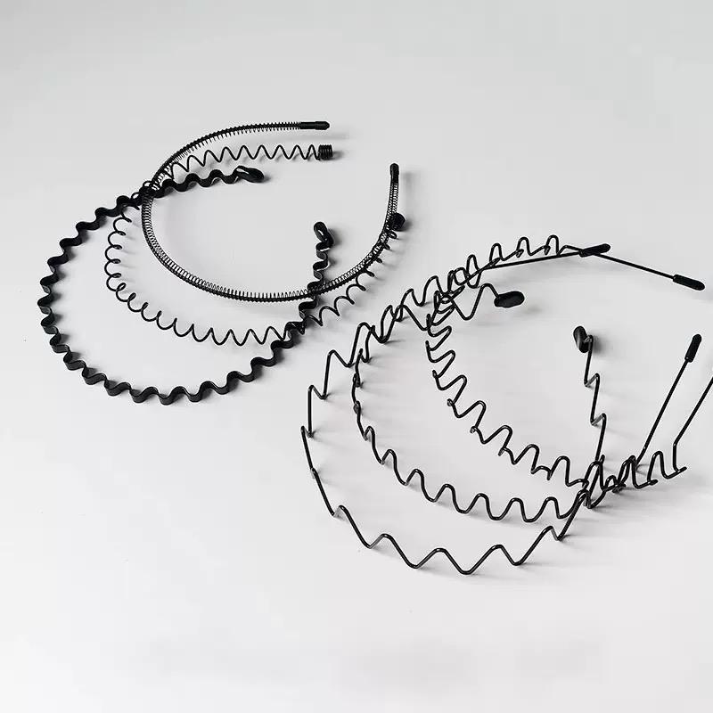 6PCS Stainless Steel Durable High Quality Hair Bands Spring Wavy Hoop Unisex Black Headband Slicked Back Non Slip Sports Cape