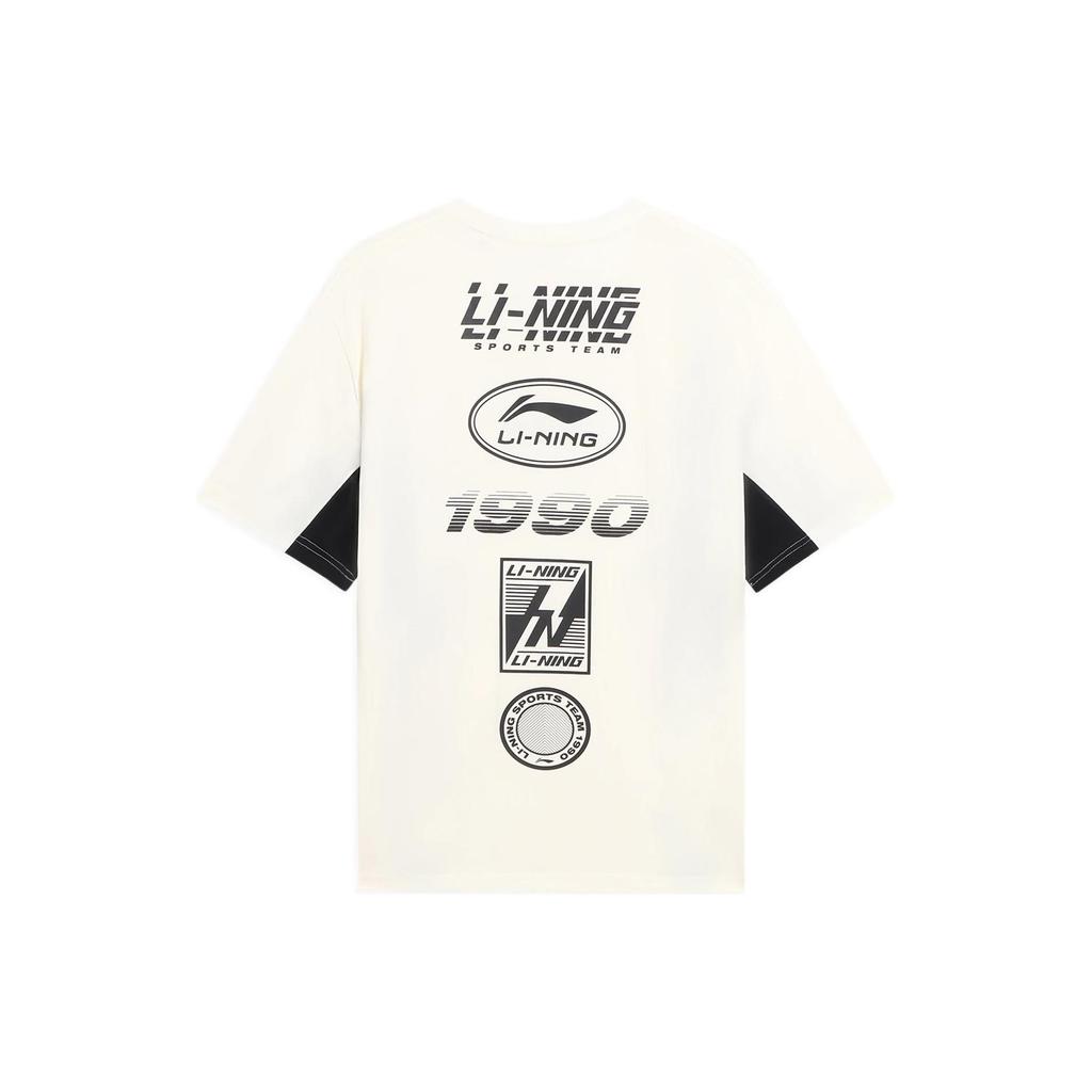 Li-Ning Футболка с контрастным полосатым принтом и круглым вырезом, с короткими рукавами, мужские топы Off-White AHSS121-1