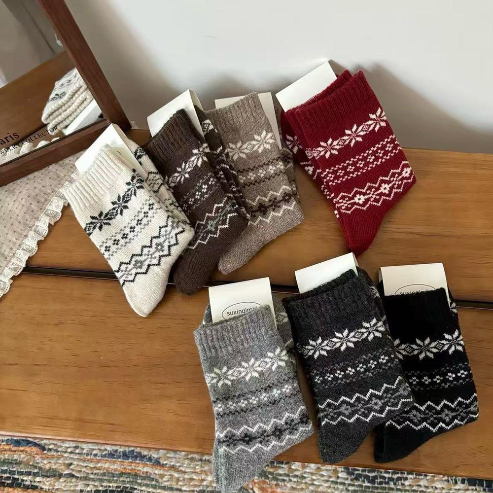 Носки Birkenstock Stack до середины голени Снежинка Зимние Теплые Шерстяные Носки Утолщенные С Винтажными Детскими