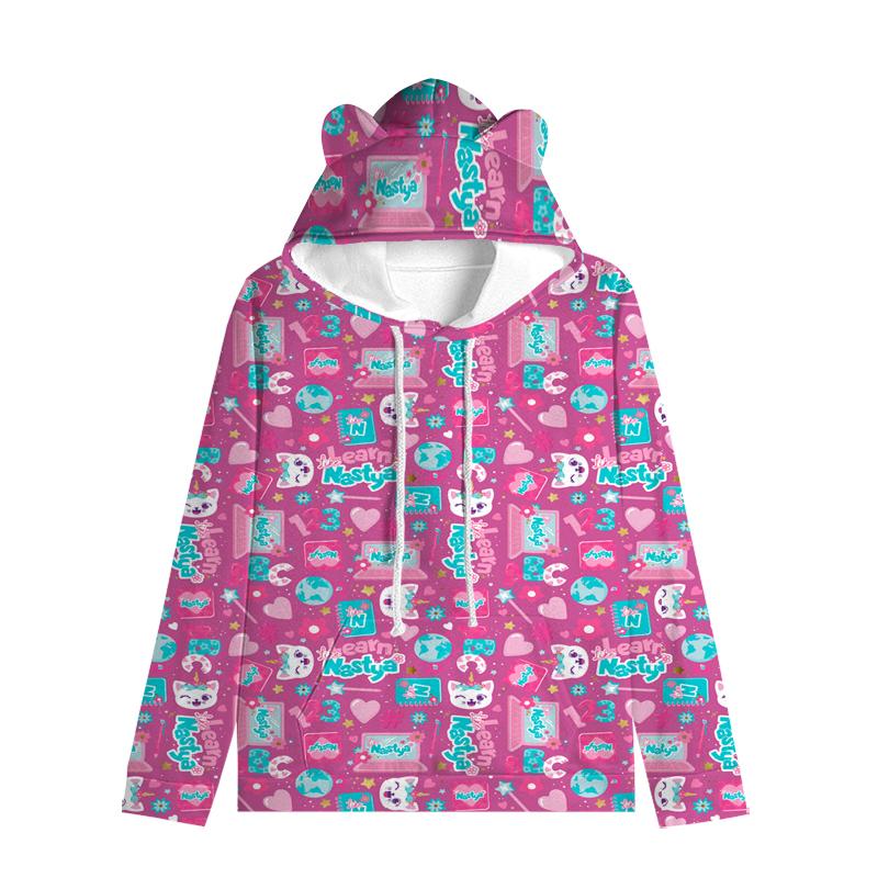 Толстовка с капюшоном для детей Like Nastya с кошачьими ушками, регулируемые ушки, милый мультяшный дизайн, мягкий зимний теплый пуловер для мальчиков и девочек