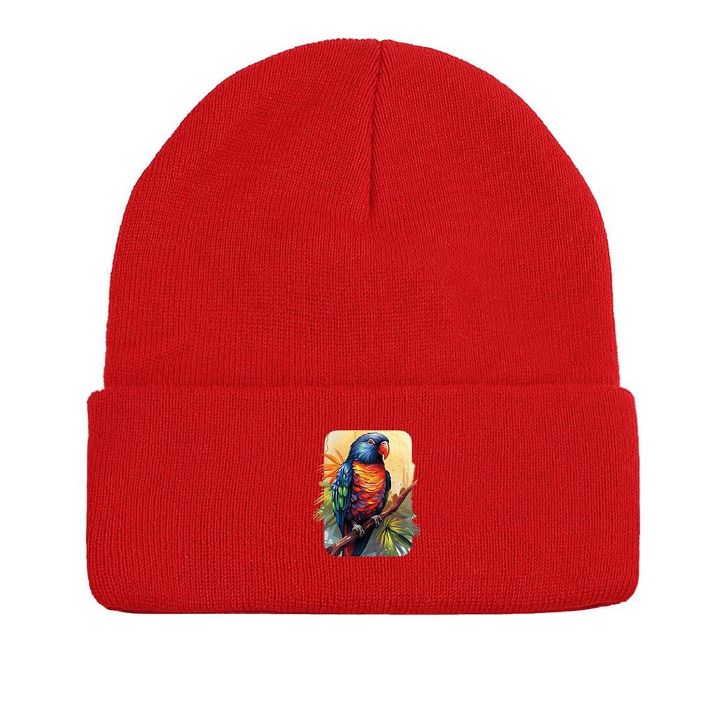 Colored Parrot Print Knit Cap Beanie, Animal Skullies Beanies Fit Stretchable Headwear Headwear Knitted Hat Beanie