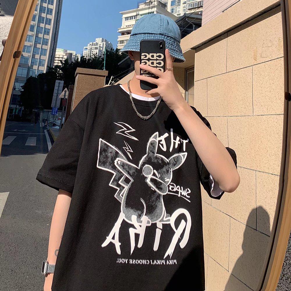 Футболка с короткими рукавами для мужчин 2024 года, модная, с рукавом пять дюймов, универсальная, повседневная, свободная, студенческая, с короткими рукавами, повседневная, модная, с принтом