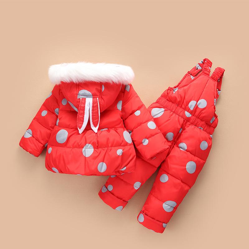 -30° Детские утепленные теплые костюмы-двойки с принтом, повседневное пальто с капюшоном и комбинезон, мягкие комплекты